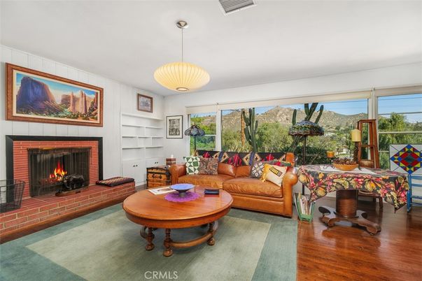 Fireplace, Interior, Living room, Pendant Lights, Wood Texture Flooring