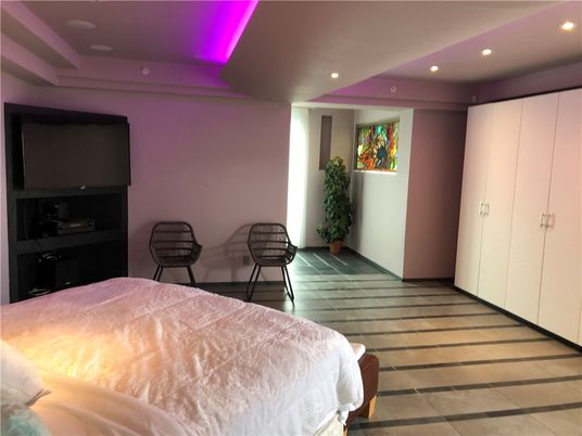 Bedroom, Interior, Recessed Lighting, Wood Texture Flooring