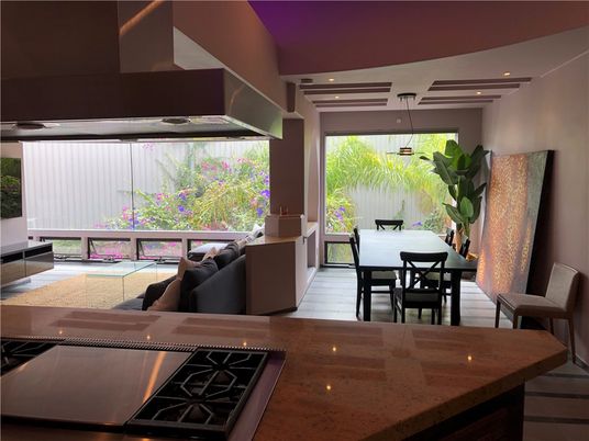 Dining room, Interior, Pendant Lights, Recessed Lighting, Wood Texture Flooring