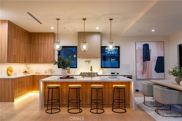 Interior, Kitchen, Pendant Lights, Recessed Lighting, Wood Texture Flooring