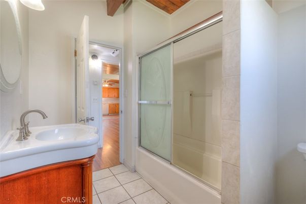Bathroom, Glass Shower, Interior, Wood Texture Flooring