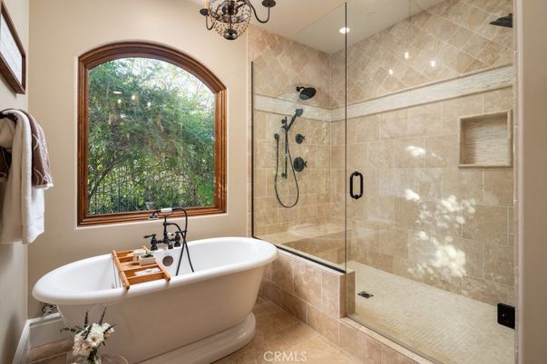 Bathroom, Free Standing Baths, Glass Shower, Interior, Recessed Lighting