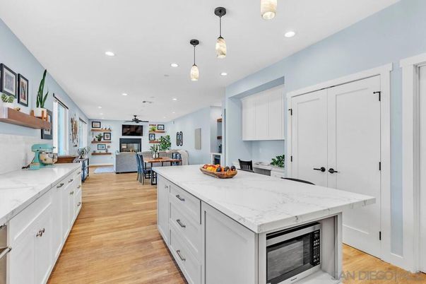 Interior, Kitchen, Pendant Lights, Recessed Lighting, Wood Texture Flooring