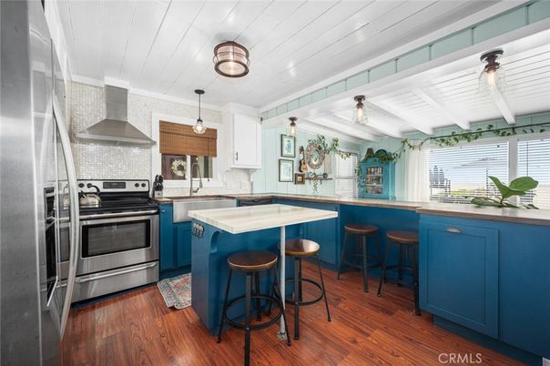 Interior, Kitchen, Pendant Lights, Stainless Steel Appliances, Wood Texture Flooring