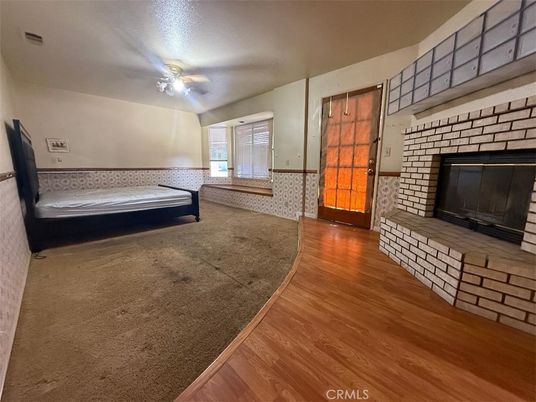 Bedroom, Fireplace, Interior, Wood Texture Flooring
