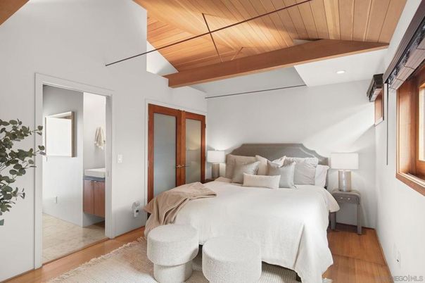Bedroom, Interior, Recessed Lighting, Wooden Beams, Wooden Ceilings, Wood Texture Flooring