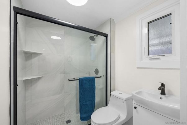 Bathroom, Glass Shower, Interior, Marble Walls, Recessed Lighting