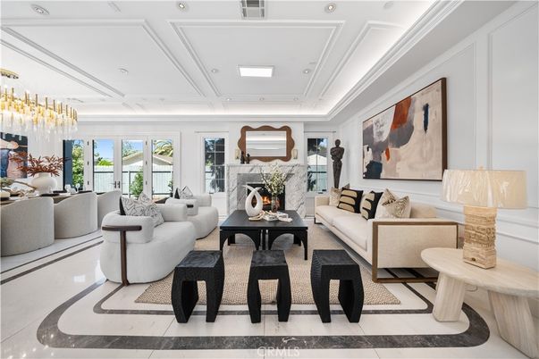 Chandelier, Dining room, Fireplace, Interior, Living room, Recessed Lighting