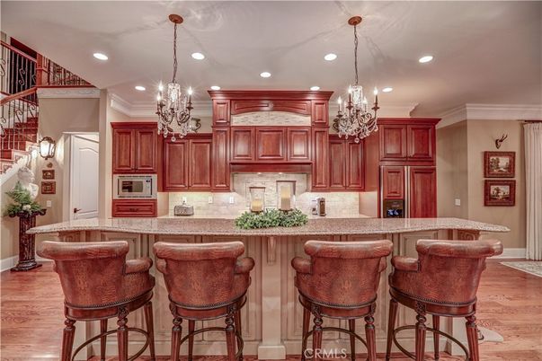 Chandelier, Interior, Kitchen, Recessed Lighting, Wood Texture Flooring