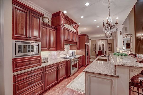 Chandelier, Interior, Kitchen, Recessed Lighting, Wood Texture Flooring