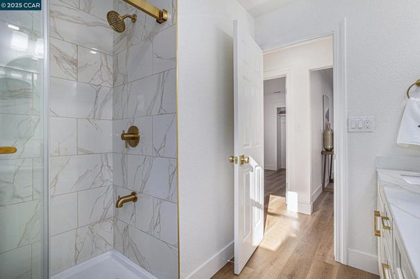 Bathroom, Interior, Marble Walls, Wood Texture Flooring