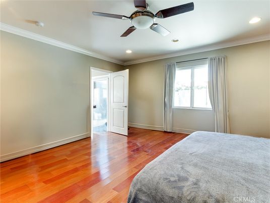Bedroom, Empty room, Interior, Recessed Lighting, Wood Texture Flooring