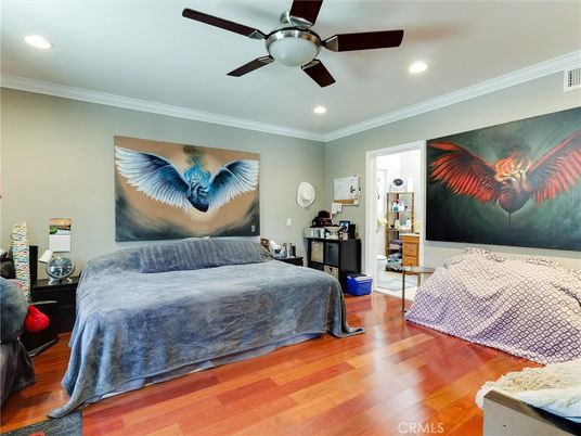 Bedroom, Interior, Recessed Lighting, Wood Texture Flooring