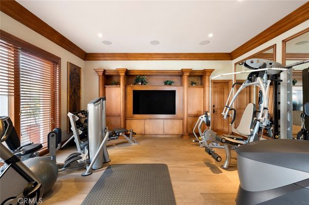 Fitness Equipment, Gym, Interior, Recessed Lighting, Wood Texture Flooring