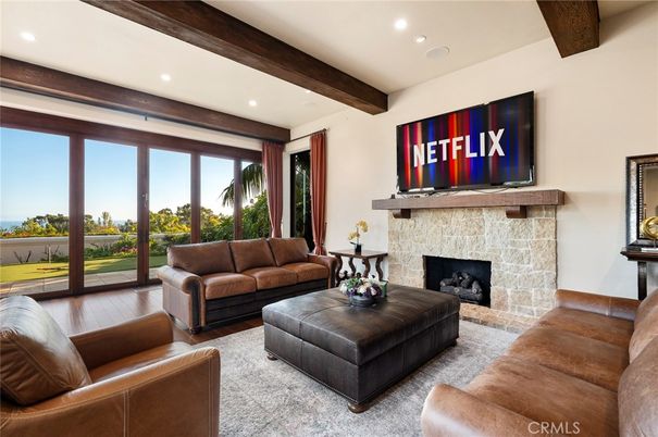 Fireplace, Interior, Living room, Recessed Lighting, Wooden Beams, Wood Texture Flooring