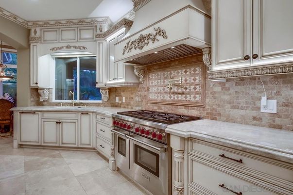 Interior, Kitchen, Recessed Lighting, Stainless Steel Appliances, Stone Walls