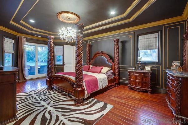 Bedroom, Chandelier, Interior, Recessed Lighting, Wood Texture Flooring