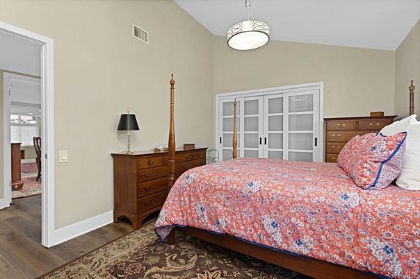 Bedroom, Interior, Pendant Lights, Wood Texture Flooring