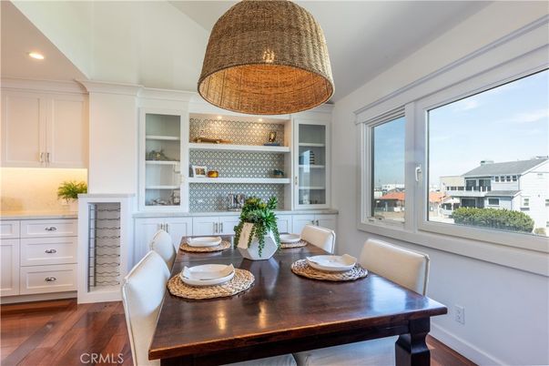 Dining room, Interior, Recessed Lighting, Wood Texture Flooring