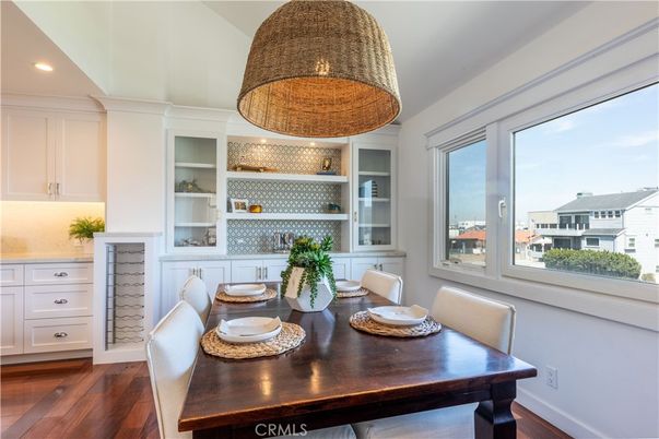 Dining room, Interior, Recessed Lighting, Wood Texture Flooring