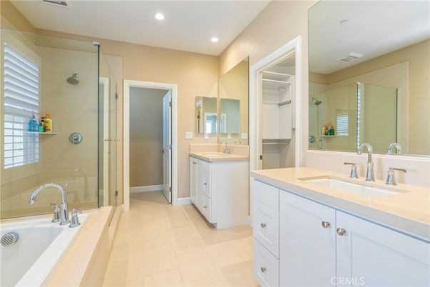 Bathroom, Dual Sink Vanities, Glass Shower, Interior, Recessed Lighting