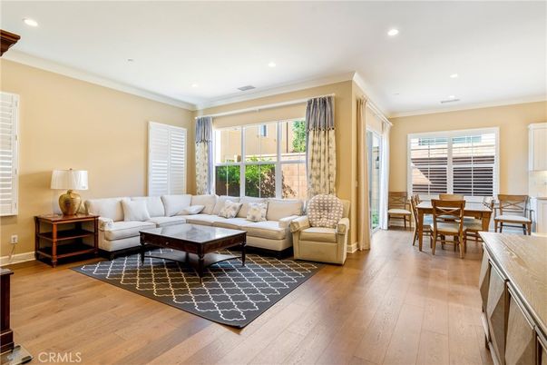 Dining room, Interior, Living room, Recessed Lighting, Wood Texture Flooring