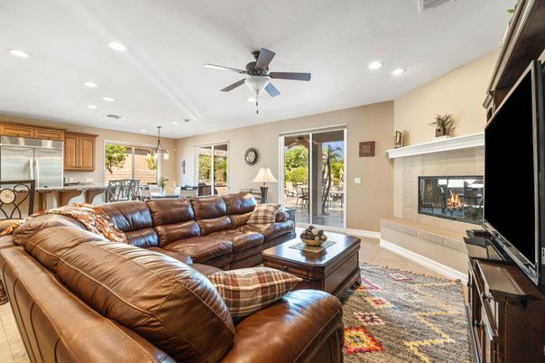 Dining room, Fireplace, Interior, Kitchen, Living room, Pendant Lights, Recessed Lighting, Stainless Steel Appliances