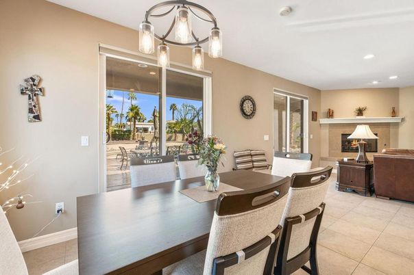 Dining room, Fireplace, Interior, Living room, Recessed Lighting