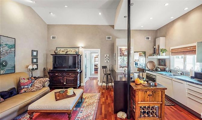 Interior, Kitchen, Living room, Recessed Lighting, Wood Texture Flooring