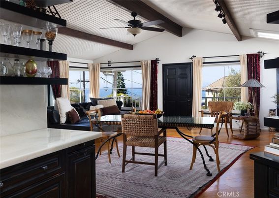 Dining room, Interior, Water, Wooden Beams, Wood Texture Flooring