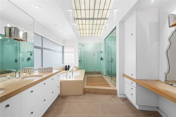 Bathroom, Dual Sink Vanities, Glass Shower, Interior, Recessed Lighting