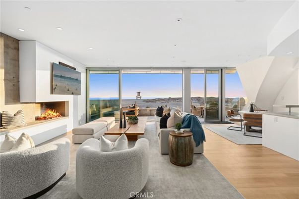Fireplace, Interior, Living room, Recessed Lighting, Water, Wood Texture Flooring