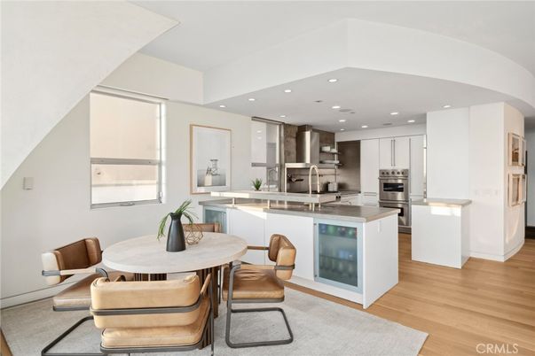 Dining room, Interior, Kitchen, Recessed Lighting, Stainless Steel Appliances, Wood Texture Flooring