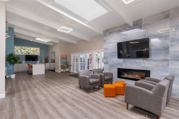 Dining room, Fireplace, Interior, Living room, Pendant Lights, Wood Texture Flooring