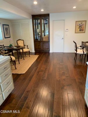 Dining room, Interior, Recessed Lighting, Wood Texture Flooring