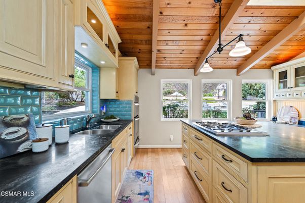 Interior, Kitchen, Pendant Lights, Stainless Steel Appliances, Wooden Ceilings, Wood Texture Flooring