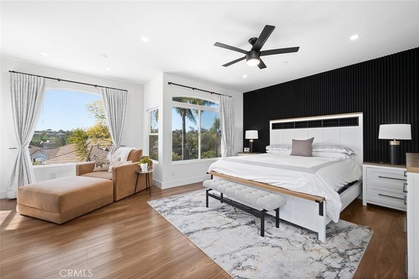 Bedroom, Interior, Recessed Lighting, Wood Texture Flooring