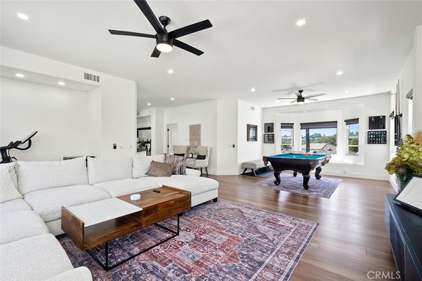 Billiard Table, Game Room, Interior, Living room, Recessed Lighting, Wood Texture Flooring