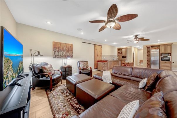 Interior, Kitchen, Living room, Recessed Lighting, Stainless Steel Appliances, Wood Texture Flooring