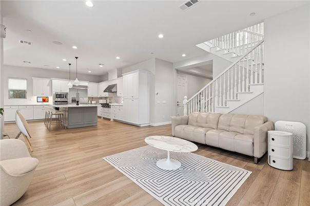 Interior, Kitchen, Living room, Pendant Lights, Recessed Lighting, Stainless Steel Appliances, Wood Texture Flooring