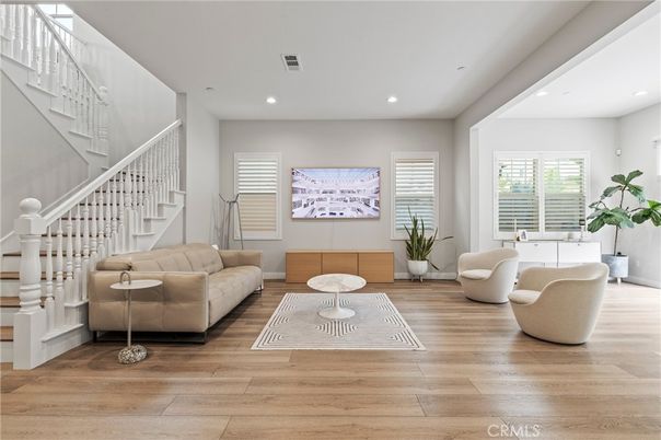 Interior, Living room, Recessed Lighting, Wood Texture Flooring