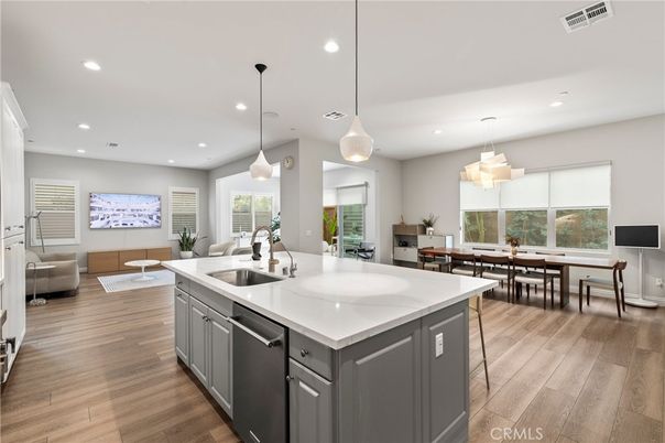 Dining room, Interior, Kitchen, Living room, Pendant Lights, Recessed Lighting, Wood Texture Flooring