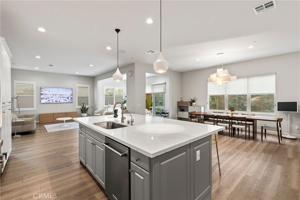 Dining room, Interior, Kitchen, Living room, Pendant Lights, Recessed Lighting, Wood Texture Flooring