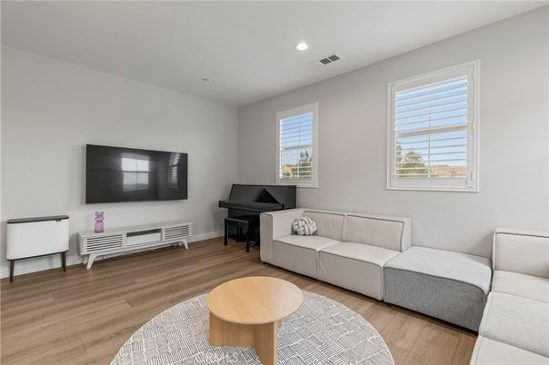 Interior, Living room, Piano, Recessed Lighting, Wood Texture Flooring