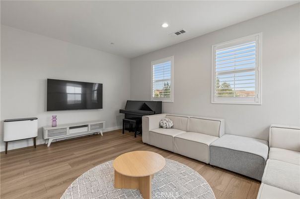 Interior, Living room, Piano, Recessed Lighting, Wood Texture Flooring