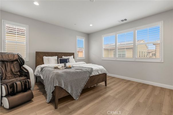 Bedroom, Interior, Recessed Lighting, Wood Texture Flooring