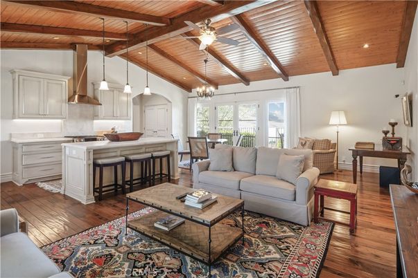 Dining room, Interior, Kitchen, Living room, Pendant Lights, Recessed Lighting, Wooden Beams, Wooden Ceilings, Wood Texture Flooring