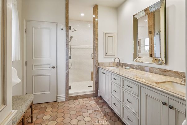 Bathroom, Dual Sink Vanities, Glass Shower, Interior, Recessed Lighting