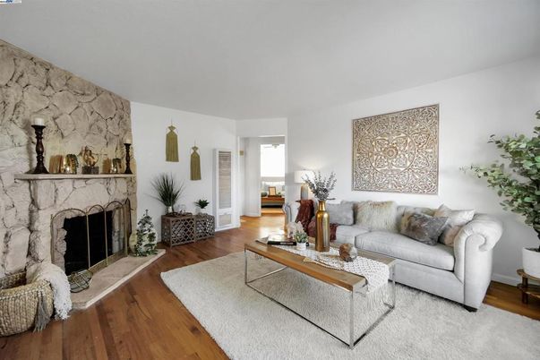 Fireplace, Interior, Living room, Stone Walls, Wood Texture Flooring