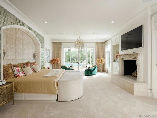 Bedroom, Chandelier, Fireplace, Interior, Recessed Lighting
